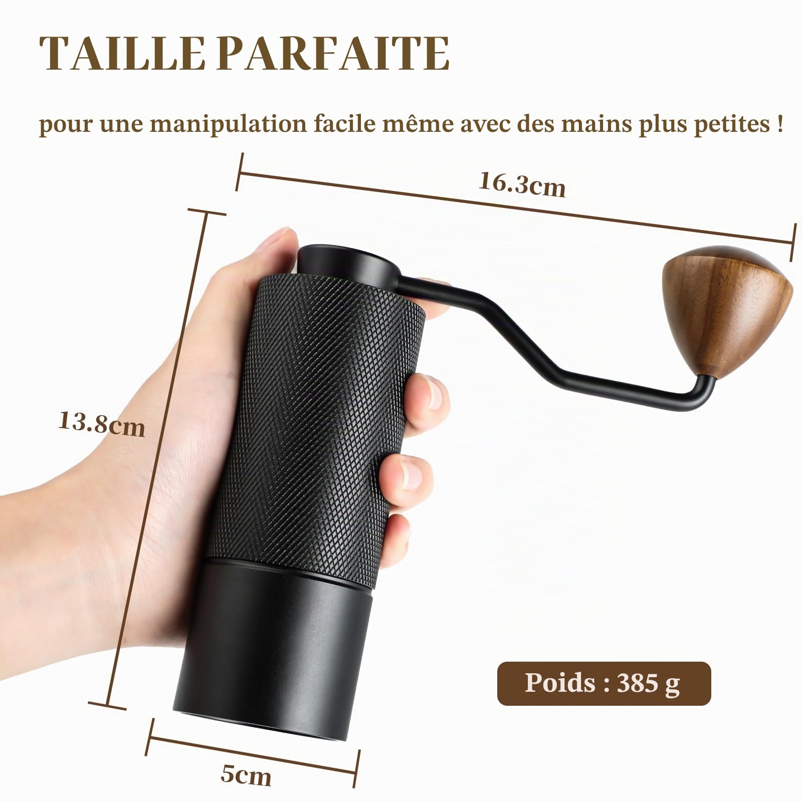 Moulin à café manuel ISHEWUDU avec fraise conique en acier inoxydable, moulin à café manuel portable et petit moulin à café pour expresso à presse française