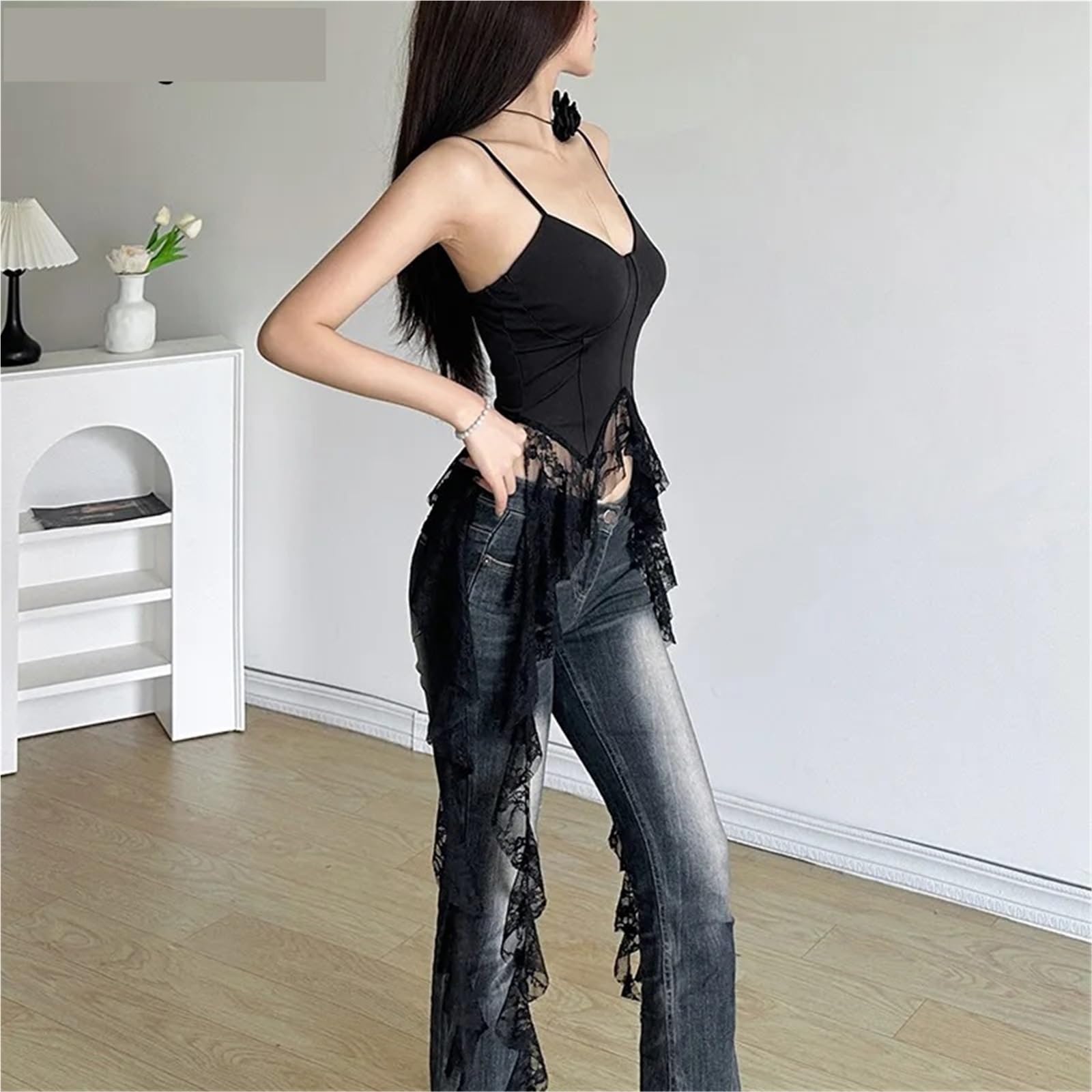 Top con Frange Abbigliamento da Donna Top Tunica Sling Gilet Tinta Unita Moda Estiva Camicie con Volant in Pizzo e Nappe Tops Gilet