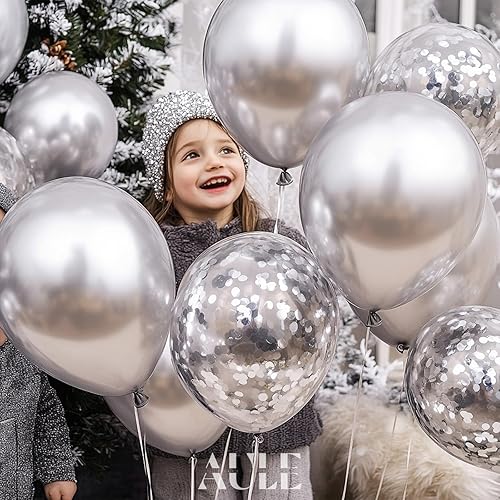 Miniatura 4 de AULE - Globos de fiesta (42 unidades), diseño de globos de látex y confeti y cintas de 64 ft, 12 pulgadas, set de decoración