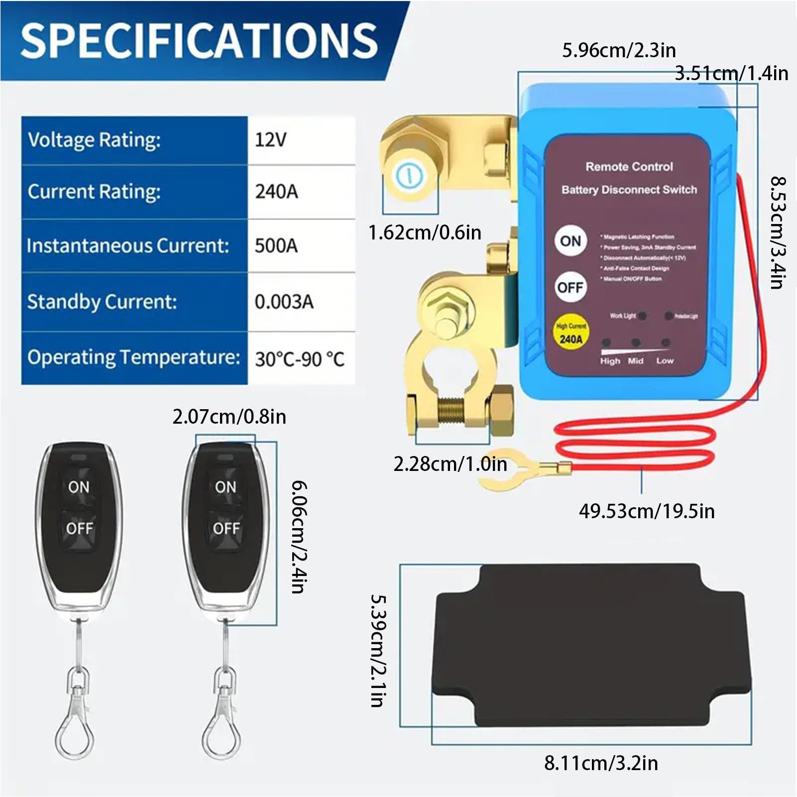 Zdalne sterowanie rozłączeniem akumulatora samochodowego, pilot zdalnego | sterowania do akumulatorów samochodowych, separator akumulatora 12 V, zdalnie sterowany regulator wyłączania, wyłącznik
