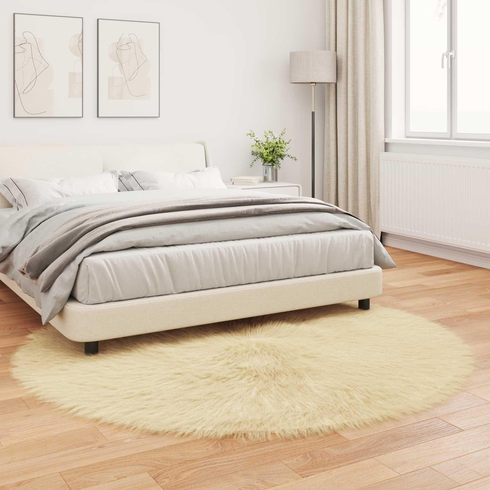 TAFALLA Tapis en peau de mouton synthétique rond Ø 200 cm – Imitation peau d'agneau moelleux à poils longs crème – Tapis de salon doux pour un intérieur confortable – Tapis en fausse fourrure