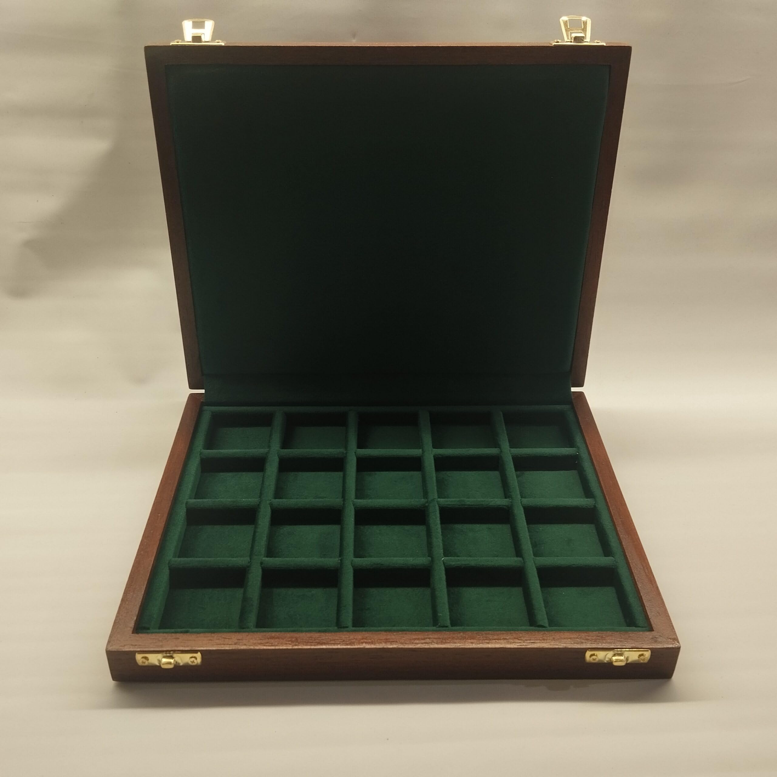 Caja monetario para monedas y medallas de colección, madera maciza hecha a mano, 20 compartimentos, interior aterciopelado, numismática, artesanía italiana