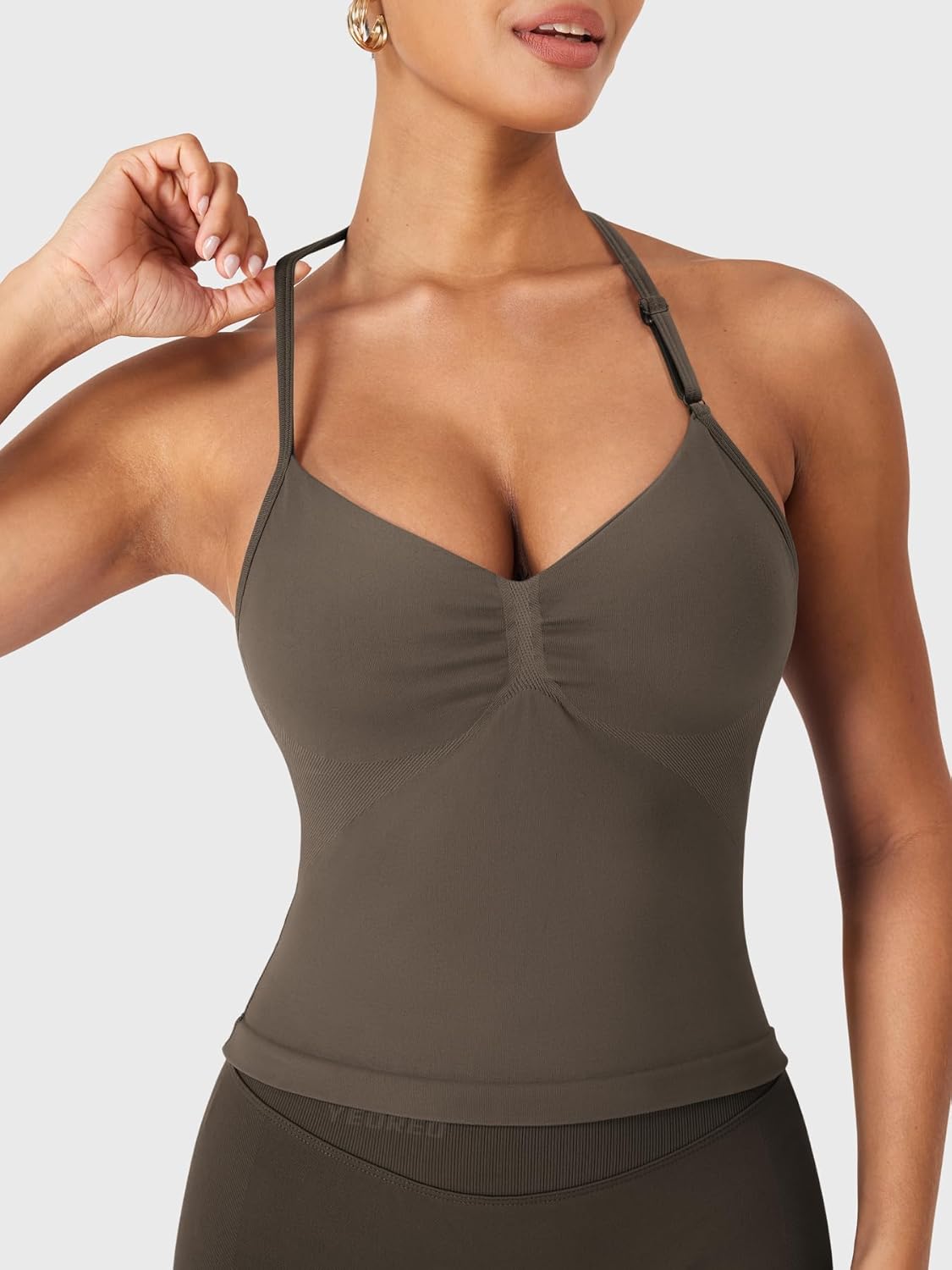 YEOREO SoftHue Impact Longline Strappy Top Women's Halter Workout Tank Tops Backless Gym Longline with Adjustable Strap - Image 3