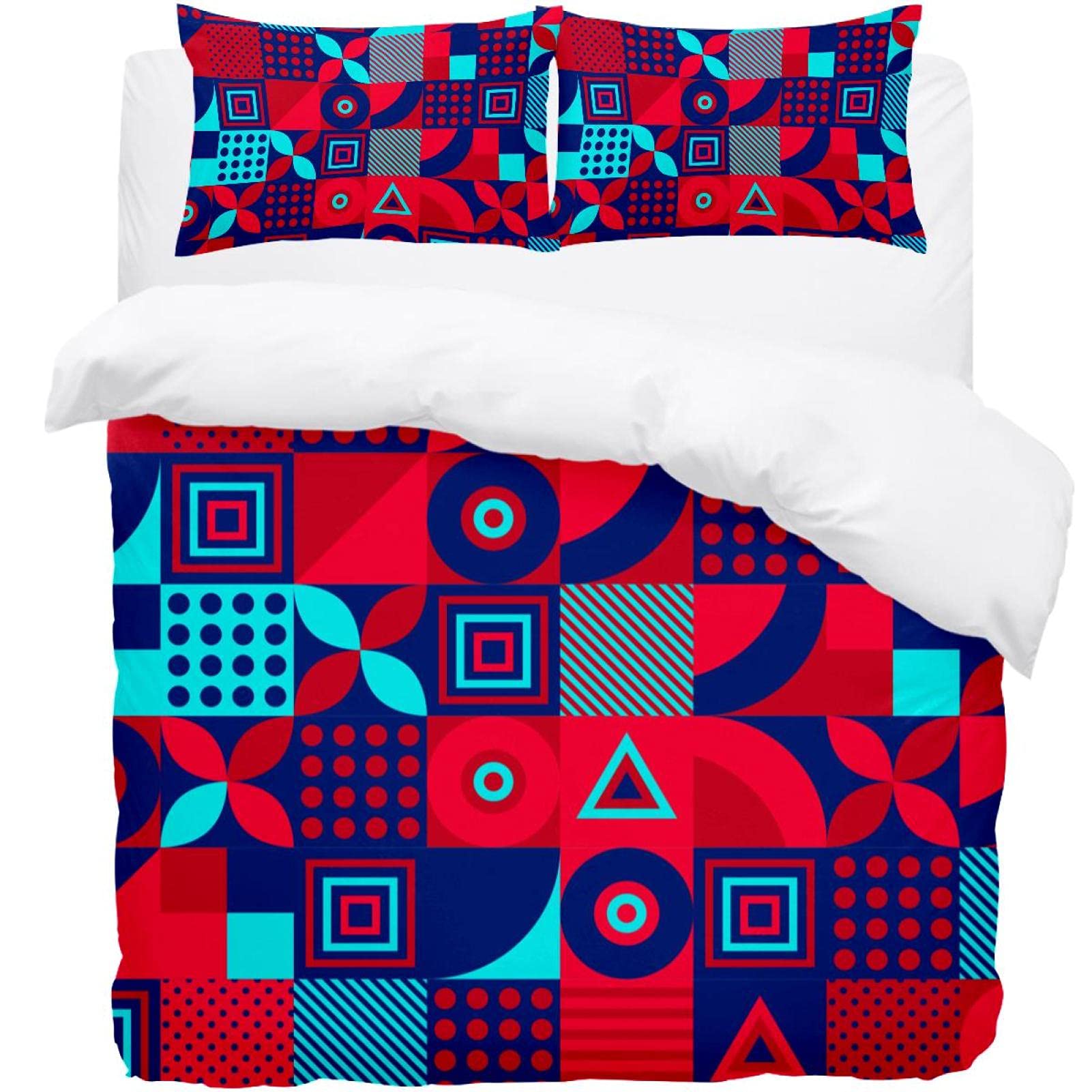 Parure de lit housse de couette et 2 taies d'oreiller motif géométrique