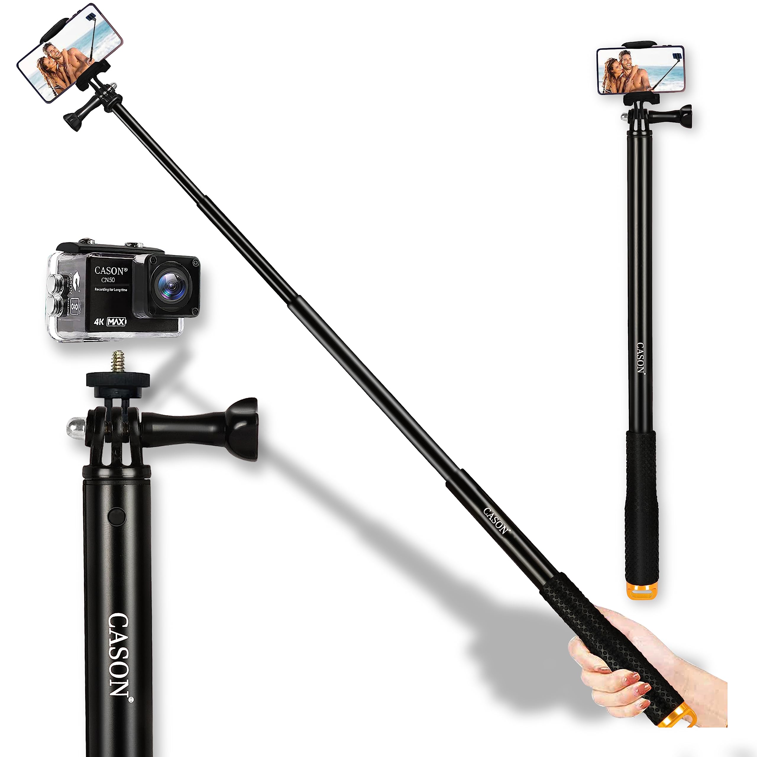 Cason Extendable Monopod for Camera/Hand Grip Adjustable Extension Selfi Stick/Handheld Monopod Compatible with Cason Camera,GoPro Hero 10 9 8 7 6 5,SJCAM & Others
