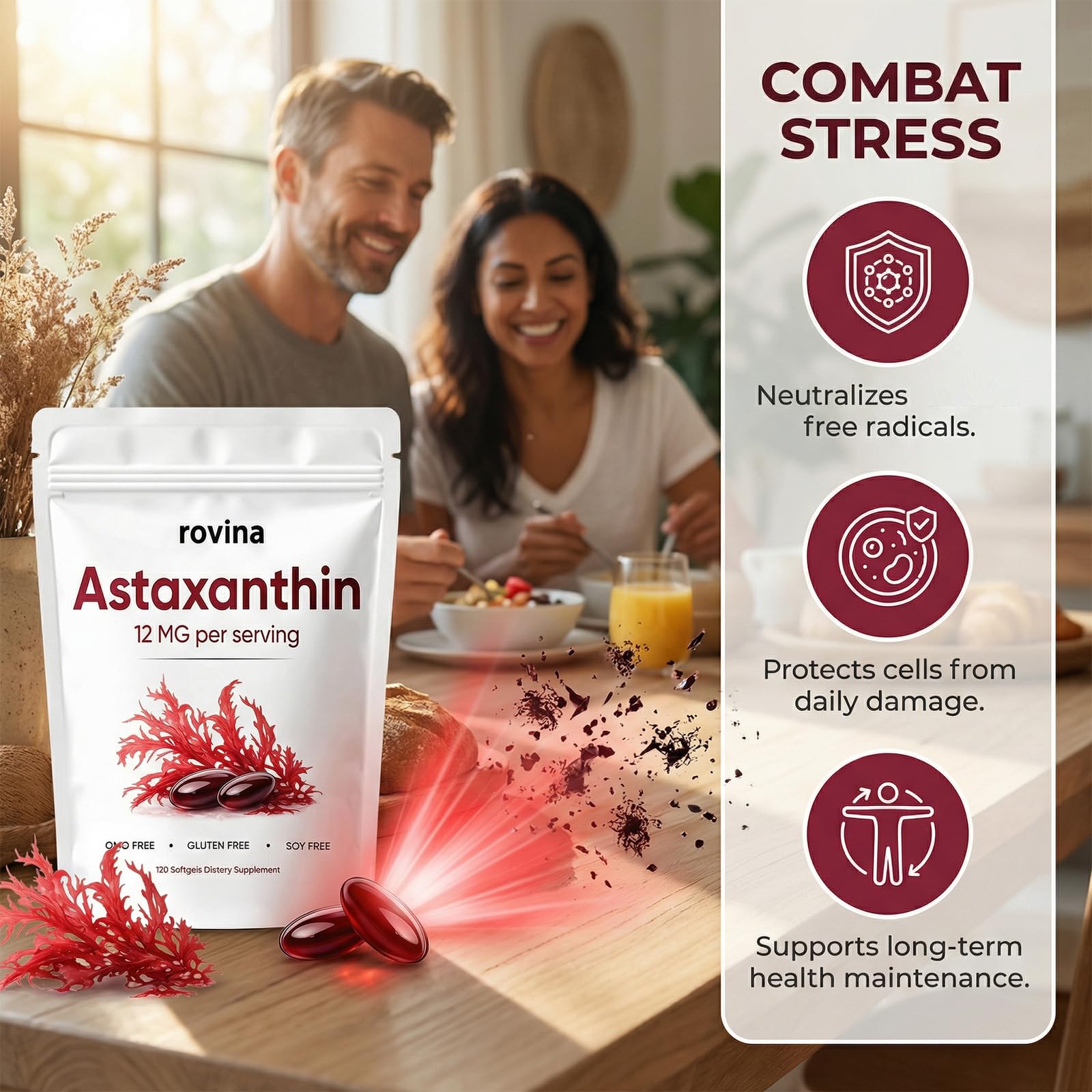 ROVINA Astaxanthin 12mg Softgels, Immune, Joint, Non-GMO, Vegan Friendly, 120 Softgels — Amazon image 2