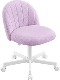 SONGMICS Desk Chair Teddy Fabric Swivel Chair without Armrest | Ergonomic Office Chair with Adjustable Height, for Home Office, 60 x 60 x (70.5-83.5) cm, Purple, LAELA Collection OBG027P101