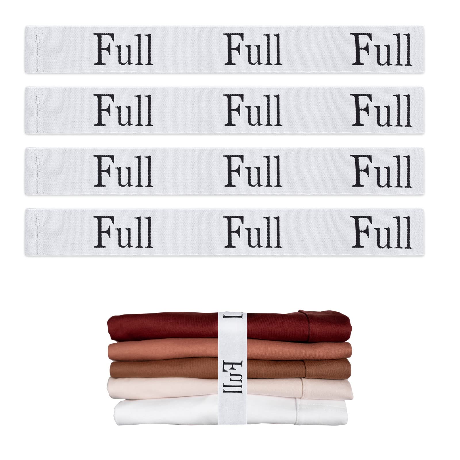 4PCS Bed Sheet Organizer Bands, Storage Labels and Sheet Keepers for Linen Closet - Elastic Bedding Straps for Foldable Bedsheet, Pillow Case, Duvet (Full)