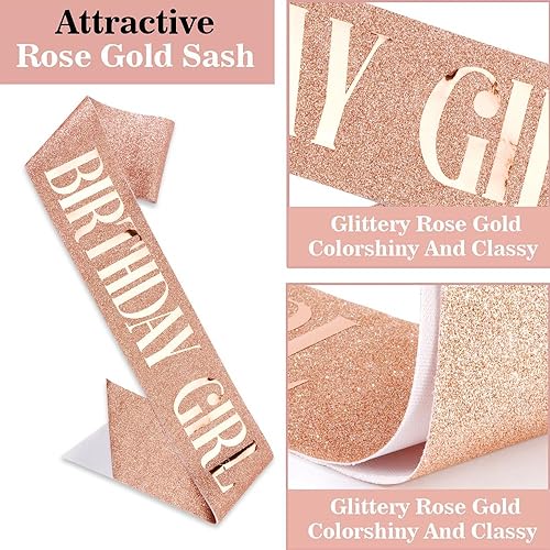 Miniatura 3 de TOBATOBA Coronas de cumpleaños para mujeres y niñas, juego de banda y tiara de cumpleaños, corona y banda de cumpleaños de oro rosa para mujeres,