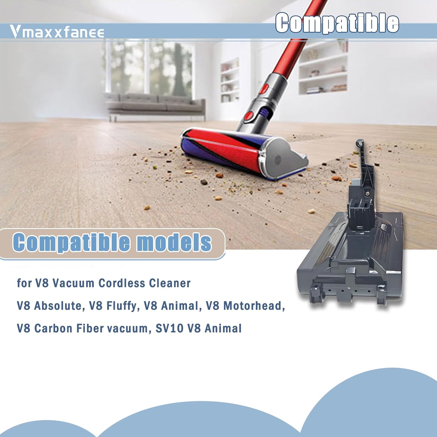 Upgraded 7000mAh V8 Battery Replacement for V8 Absolute V8 Motorhead V8 Animal Pro V8 Fluffy SV10 Carbon Fiber Cordless Vacuum Cleaner with 3 Screws and 2 Filters