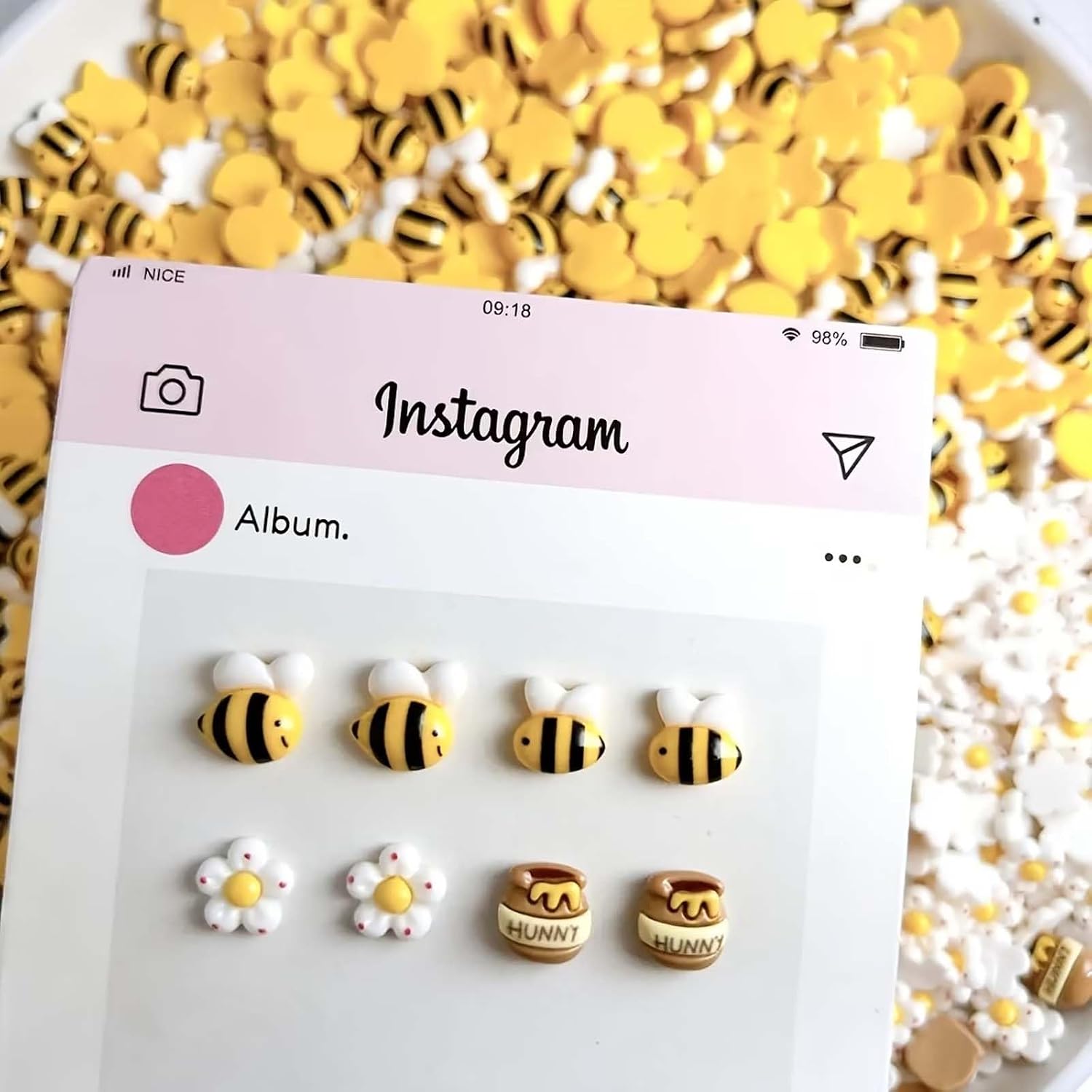 Cute Bee Flower Nail Charms - Five Petal Bee & Honey Jar Resin Nail Art Charms 40pcs Sunflower Bees-Themed Nail Accessories 3D Honey Flower Charm Nail Jewelry for DIY Manicure Art