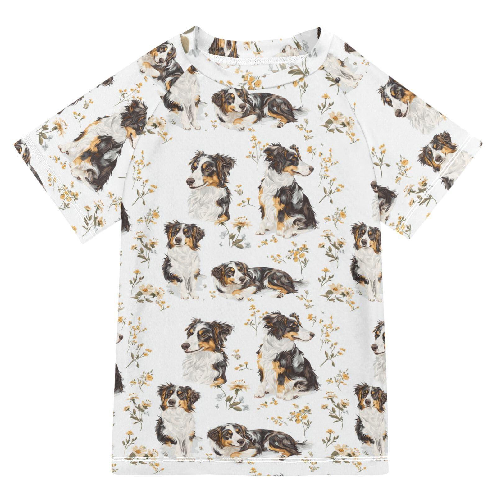 Kids Bathing Suits Boys Short Sleeve Kid Swimsuits for Girls 5T Robust Australian Shepherd Dogs White