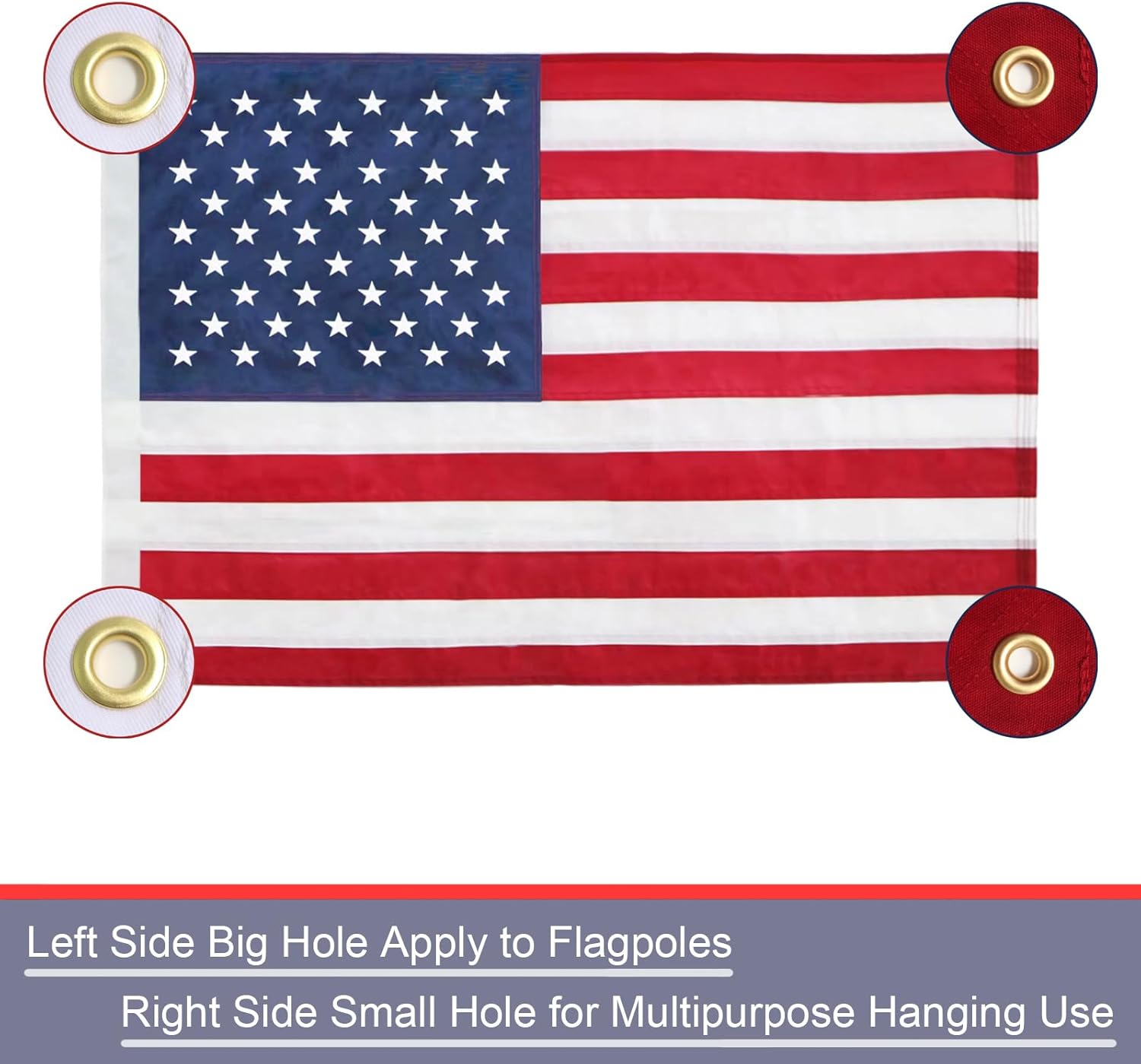 American Flag 2x3 Ft, 4 Brass Grommets for Outdoor/Indoor USA Flag, TearProof Polyester, Heavy Duty Durable Outside US Flags, Embroidered Stars, Sewn Stripes, Hanging Indoor/Room/Wall American Flags
