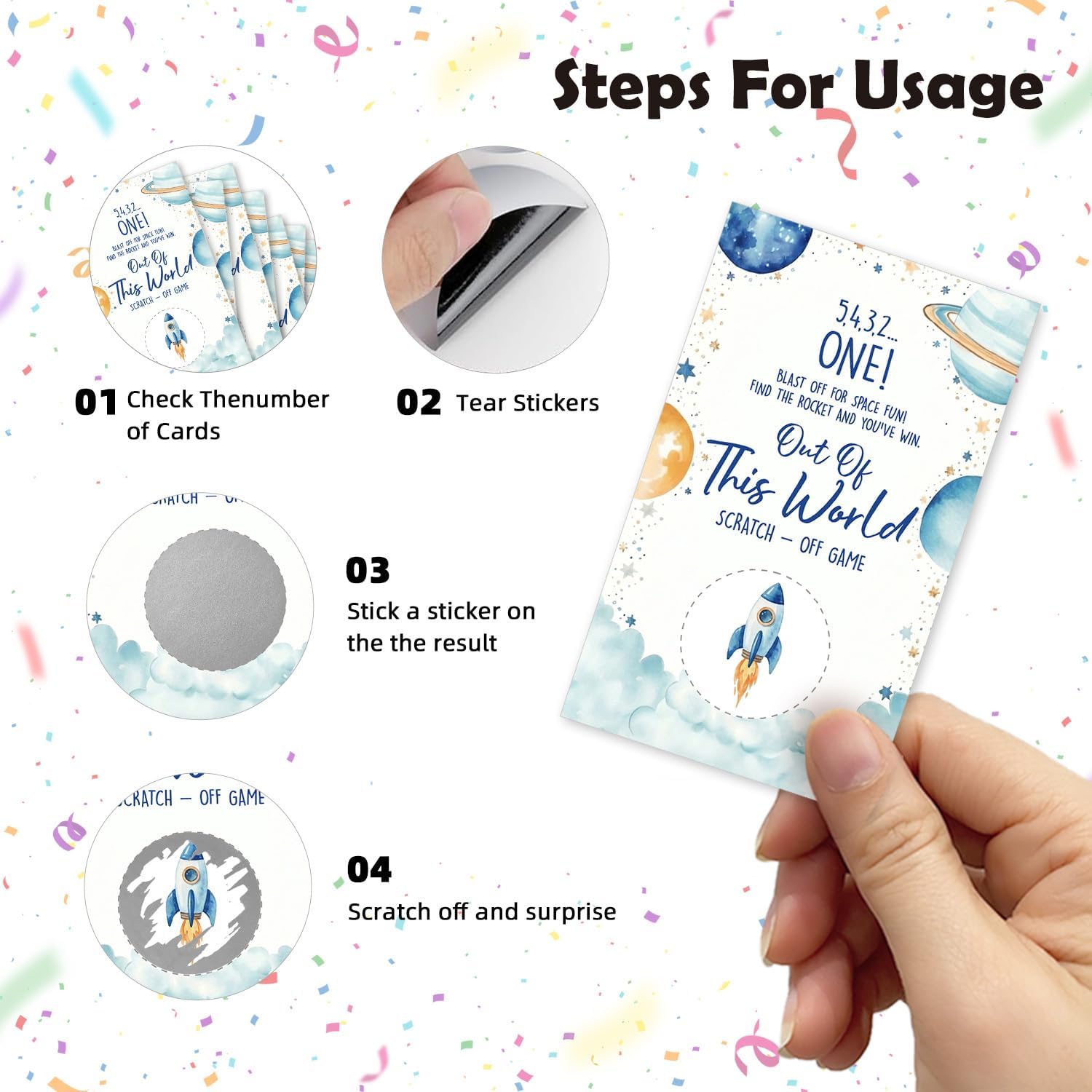Out of This World Funny Party Game Scratch Off Cards 32Pcs, Outer Space Theme Holiday Event Raffle Tickets, Lottery Game for Birthday Baby Shower Party, Galaxy Theme Party Supplies image 3
