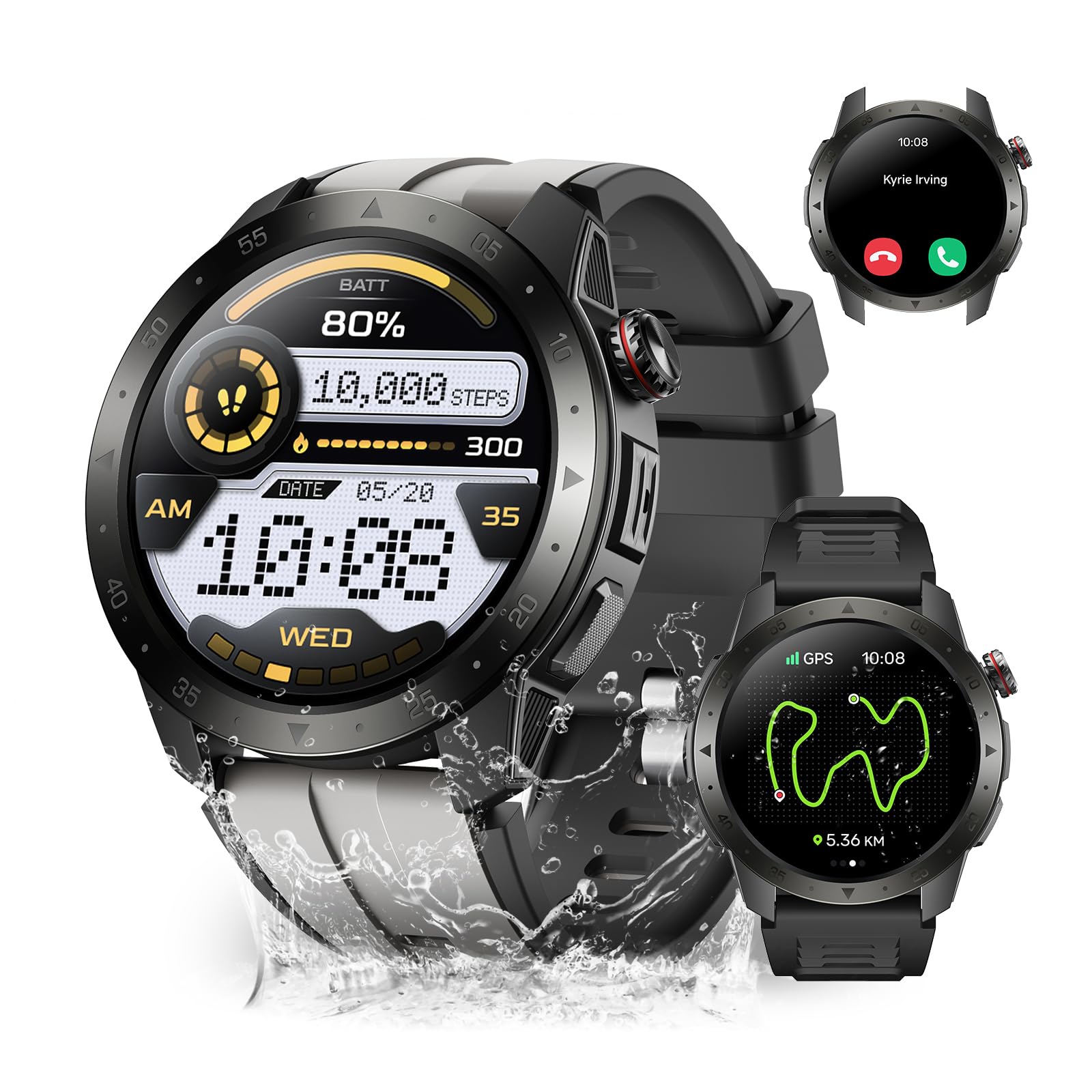 Wesocfit Military Smart Watches for Men Built-in GPS, 1.43" AMOLED Screen with Compass, Altitude, Barometer, 3ATM Waterproof, Answer/Make Call, Fitness Tracker with Health Monitor for Android iOS