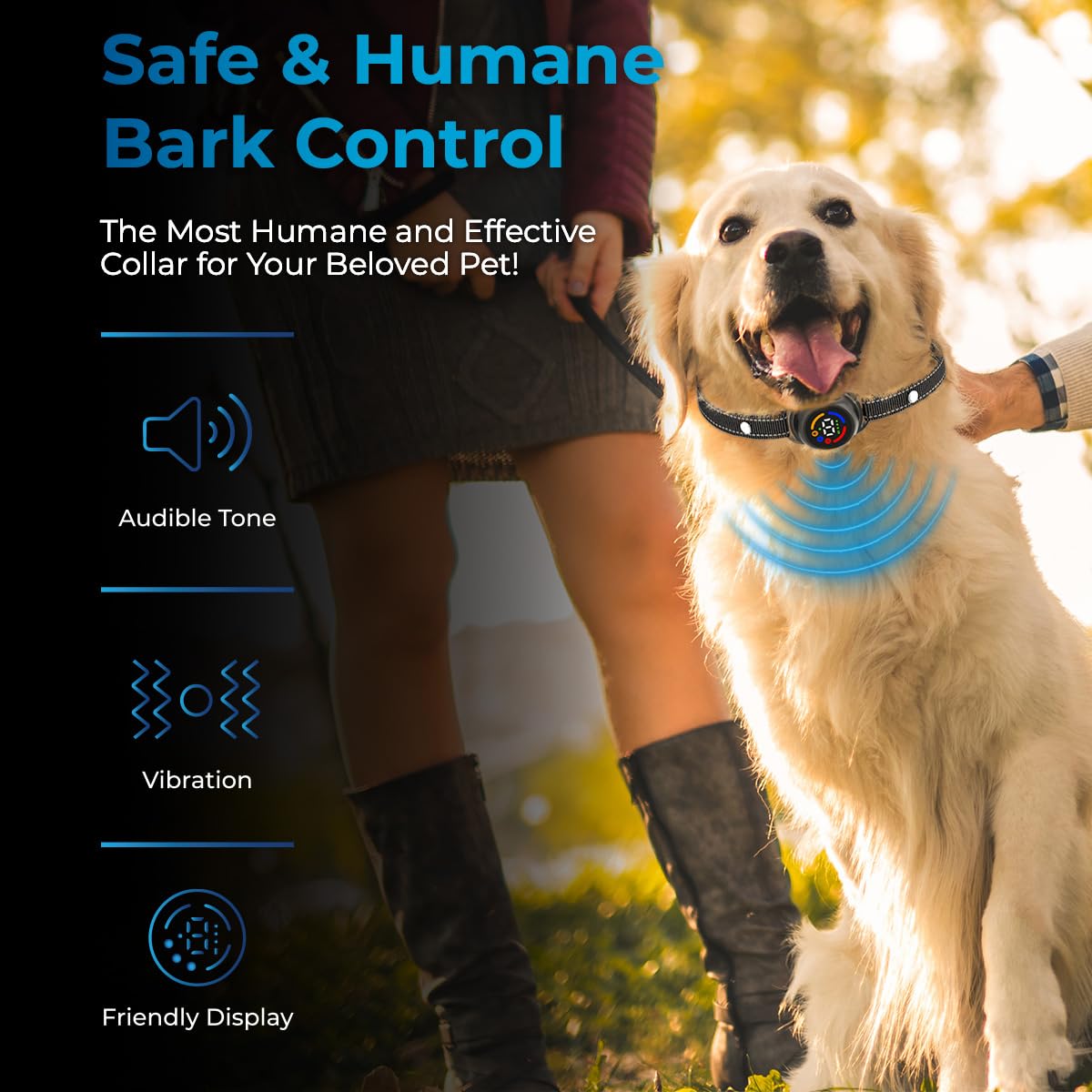 AutoSky Pets Anti-bark Collar, Friendly to Dogs with Beep, Vibration and Beep with Vibration Modes only. No Shock bark Collar ensures Effective Training Without Shocks.