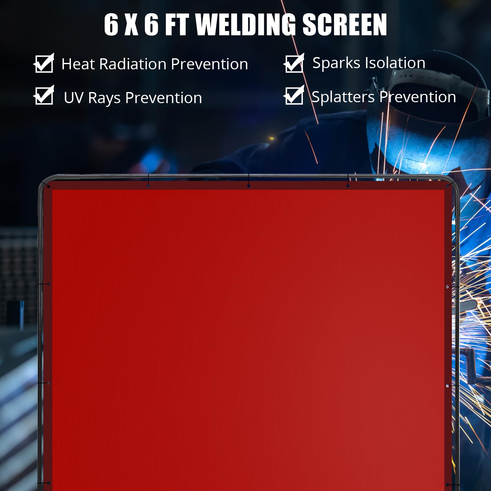 Pantalla de Soldadura 244 × 183 cm Vinilo Ignífugo Biombo Protección Industrial con Ruedas Separador Taller Soldar Color Rojo