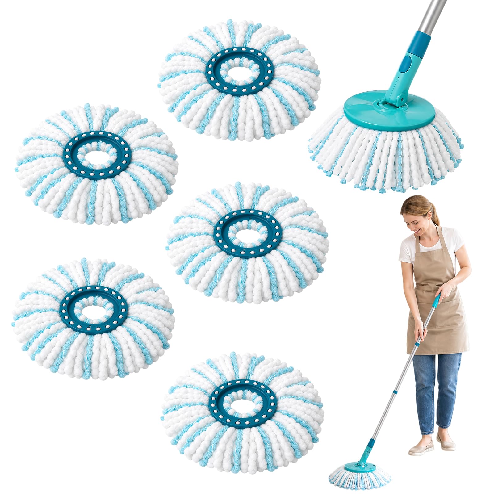 5 Piezas Cabezas de Fregona de Repuesto, para Leifheit Clean Twist Disc Mop, Sistema de Fibras para Leifheit Recambio para Mopa, para Todo Tipo de Suelos, Fuerte absorción de Agua Reutilizables