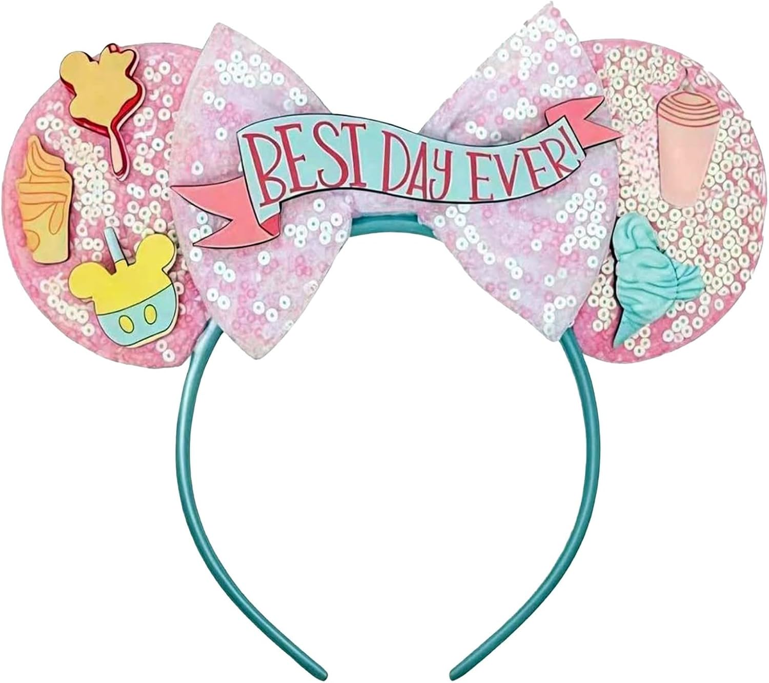 Mouse Ears Headband Women Girls Sequin Bow Hair Accessory for Theme Park Birthday Cosplay Holiday Photo Props