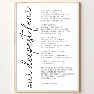 Boss Office Artwork Our Deepest Fear Poster Inspirational Quote Canvas Wall Art Marianne Williamson Quote Child of God Picture Minimalist Sign Positive Quotes Wall Decor for Home 16x24inch No Frame