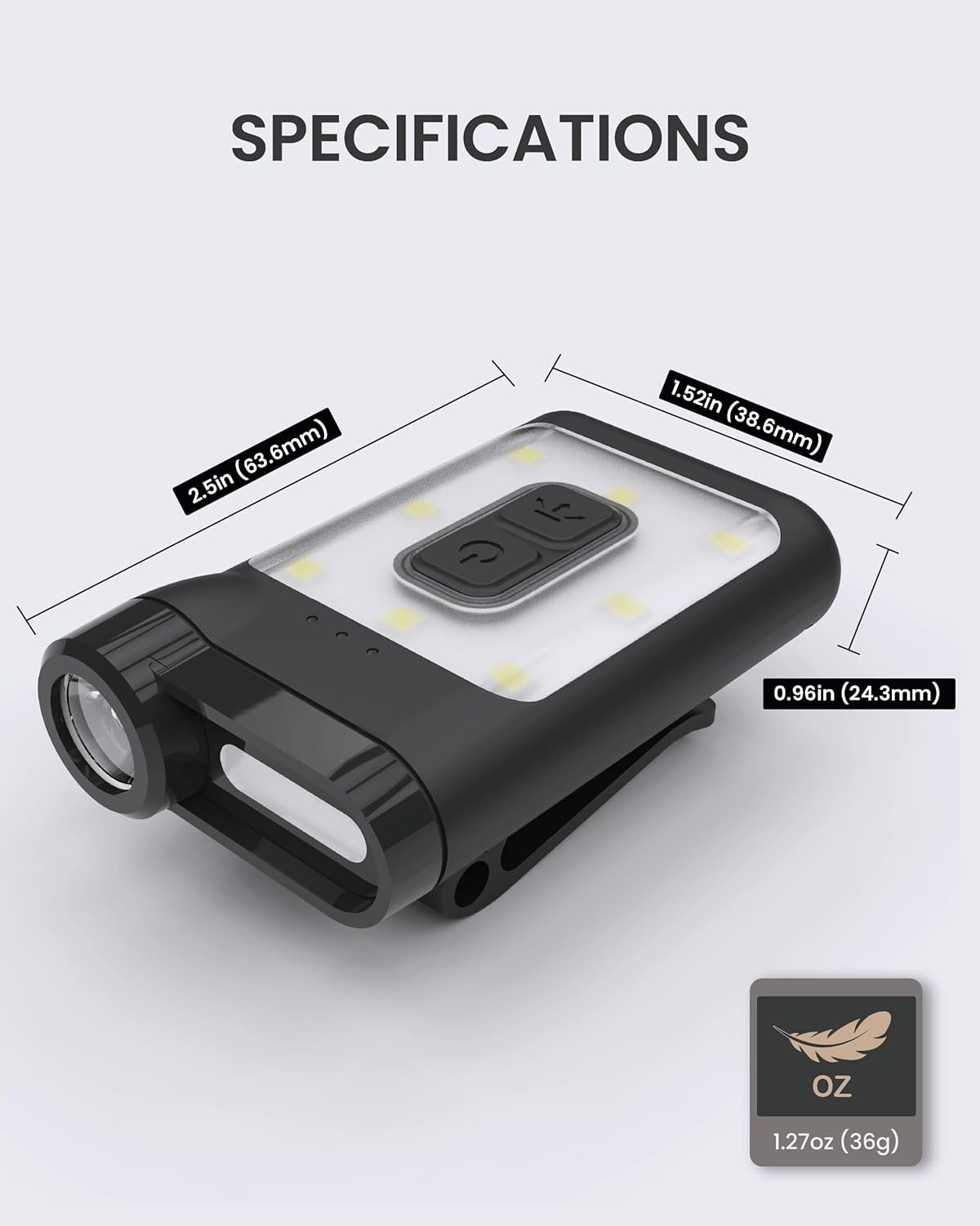 Claymore Capon 65A+ Black Ultra-Light Clip-On Cap Light – USB-C Rechargeable 230LM LED Compact Headlamp | 3 Modes IP54 Water-Resistant Up to 19 Hrs Runtime for Camping, Running, Outdoor