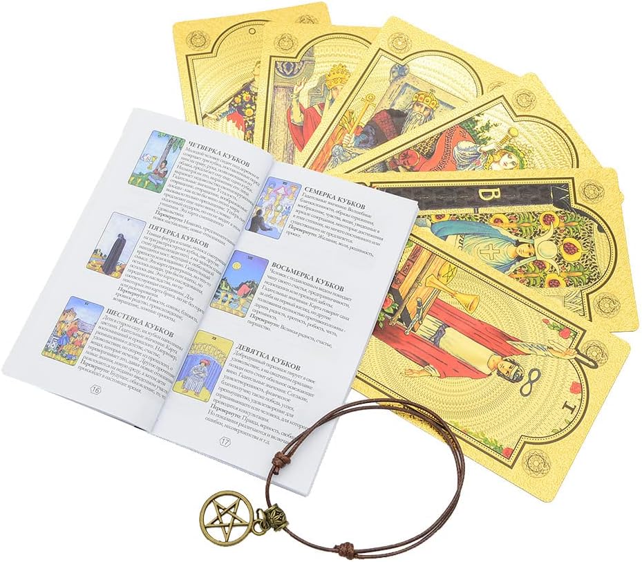 Tarot Deck, 2024 New Gold Foil PVC Waterproof Rider Waite Tarot Cards Set, Anti-Wrinkle with Guidebook Box for Beginners Experts,Gold