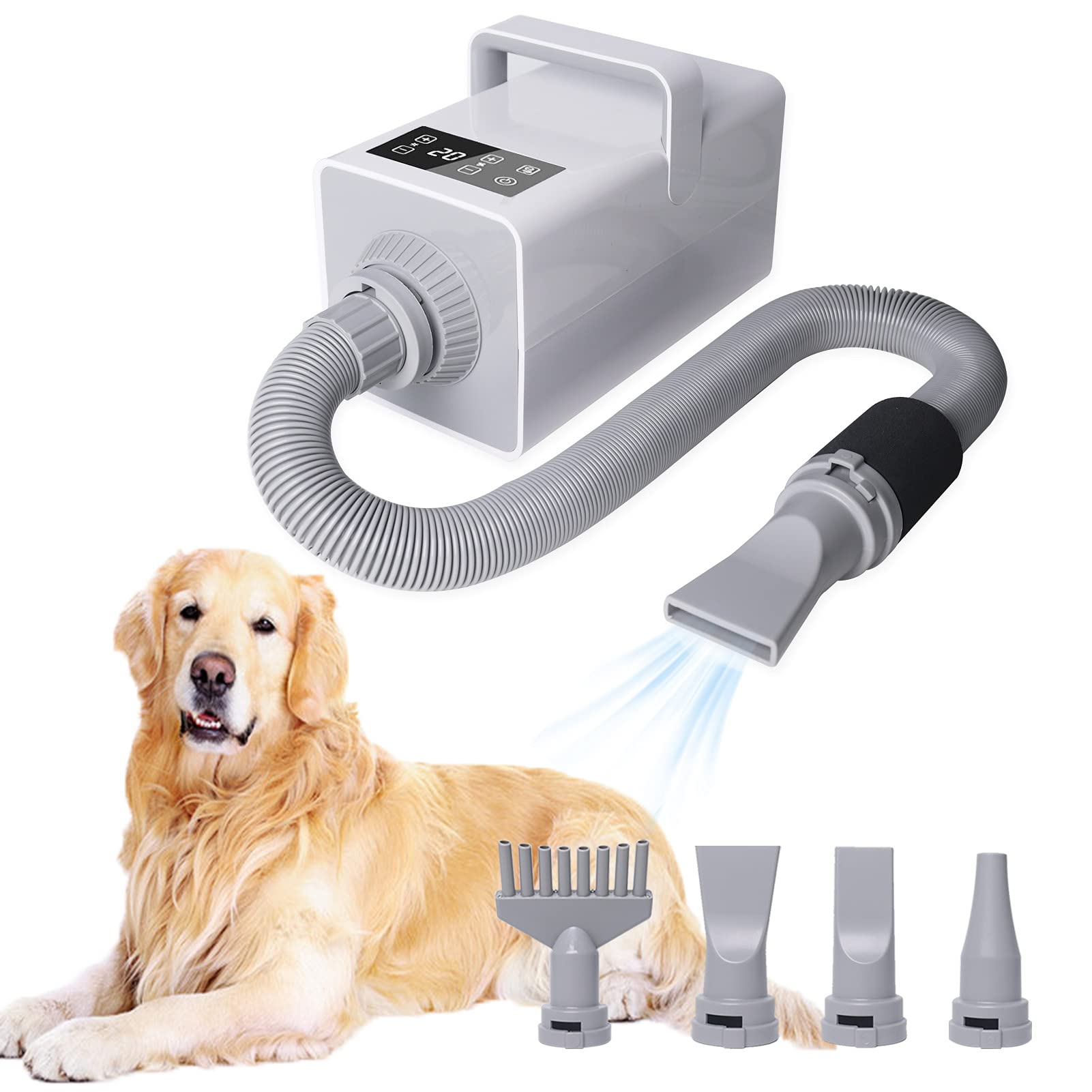 LED Touch Screen Dog Dryer, 4.3HP/3200W Anion Smart Stepless Speed Dog Blower, High Velocity Dryer f