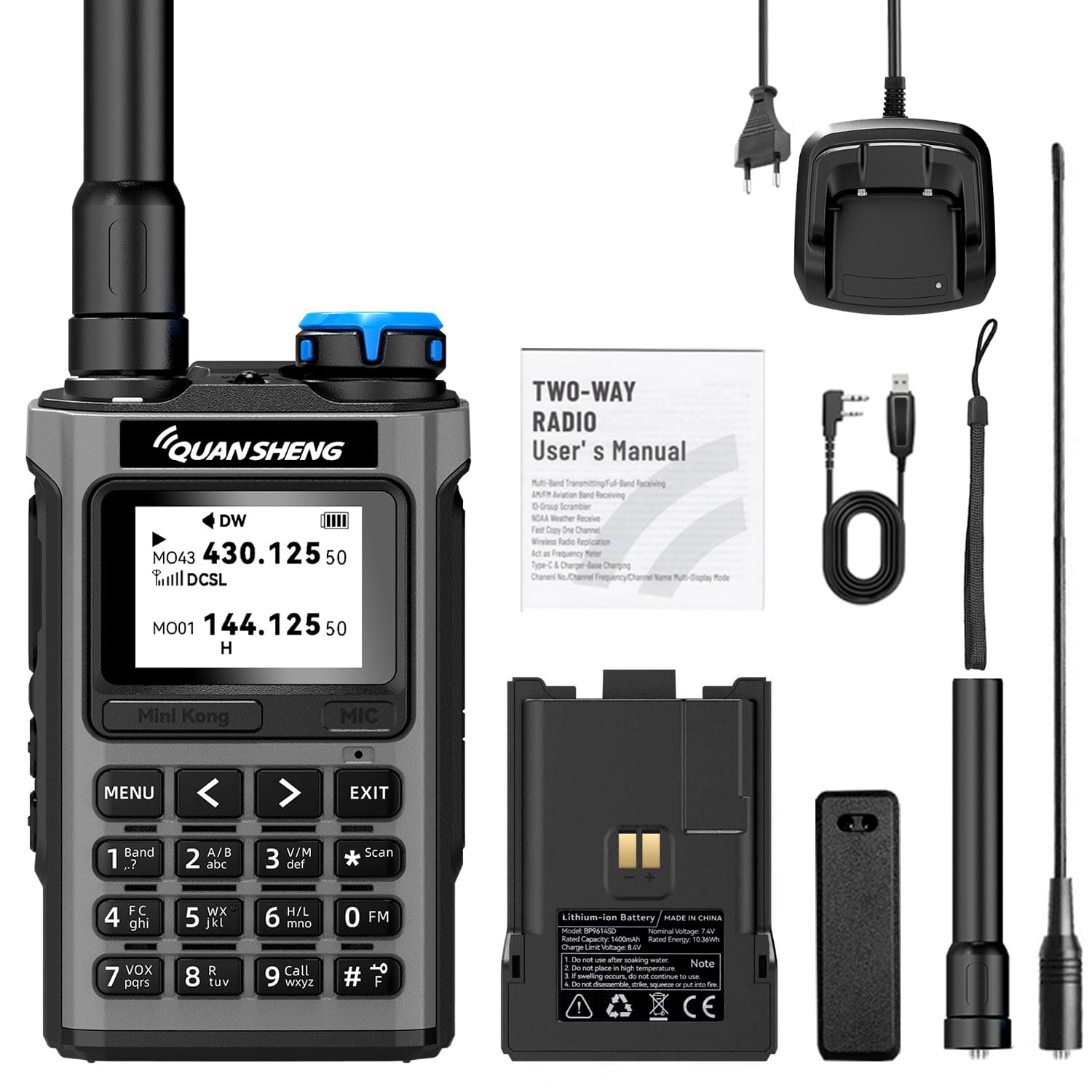 QUANSHENG UV-K1 Walkie-Talkie Handheld Ham Radio, Air Band Receive 50-600MHz, Wireless Copy, One Key Frequency Match, Type-C Charging, NOAA Weather, 200 canali, VOX, radio portatile a due vie