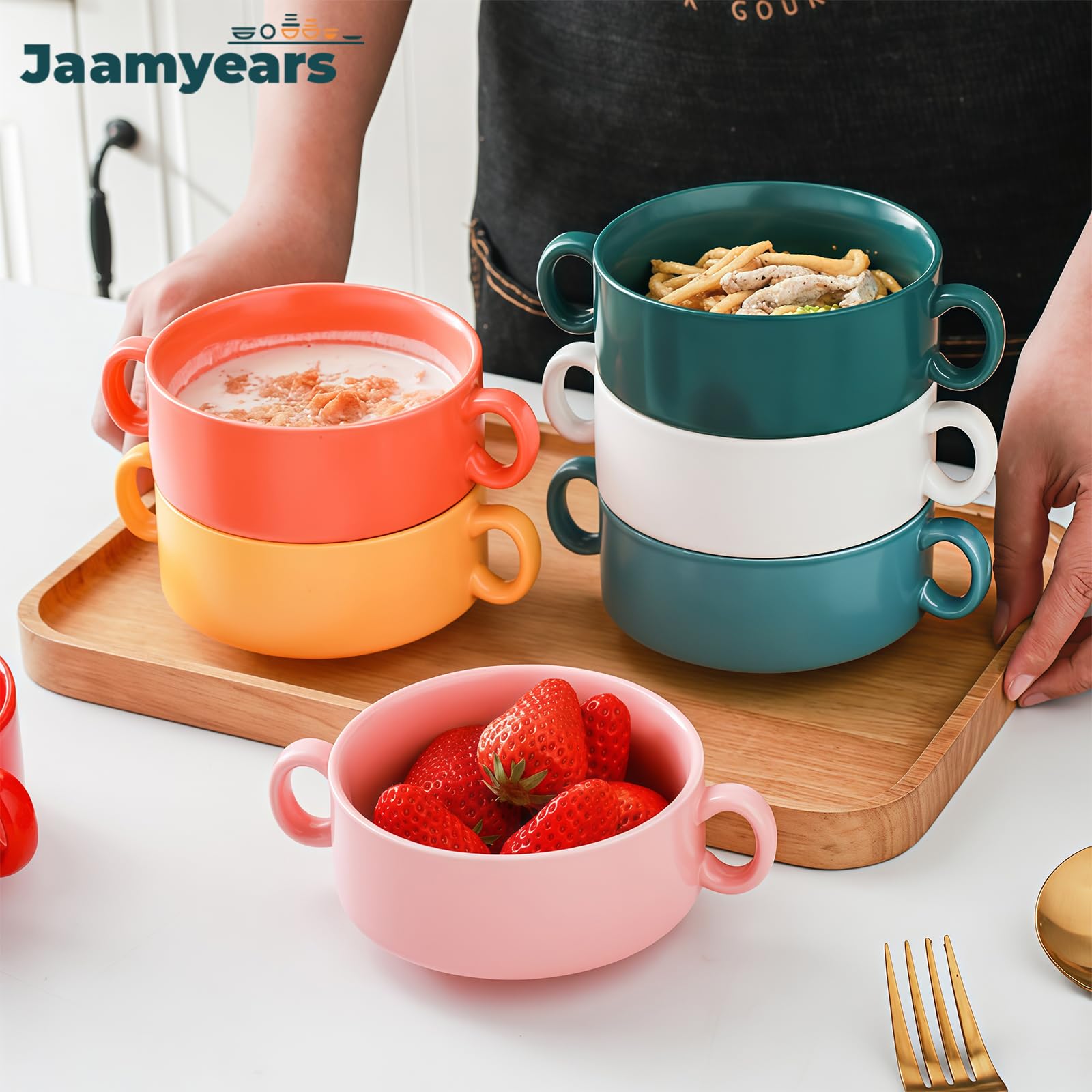Tazas de caldo, cuencos de sopa con asas, taza de sopa para microondas de 300 ml para desayuno, leche, postres, avena