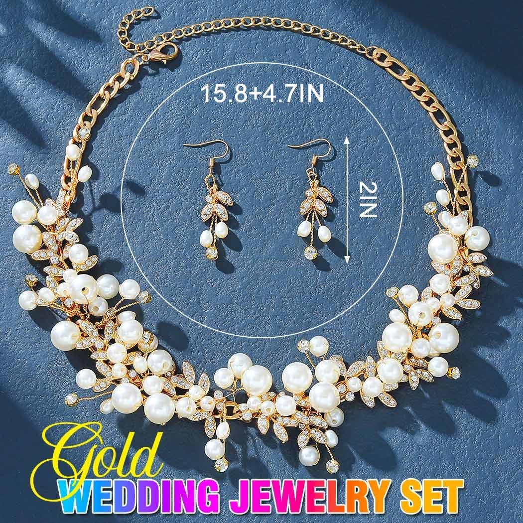 GORAIS Pearl Rhinestone Necklace Set Gold Wedding Prom Jewelry Sets for Women - Image 5