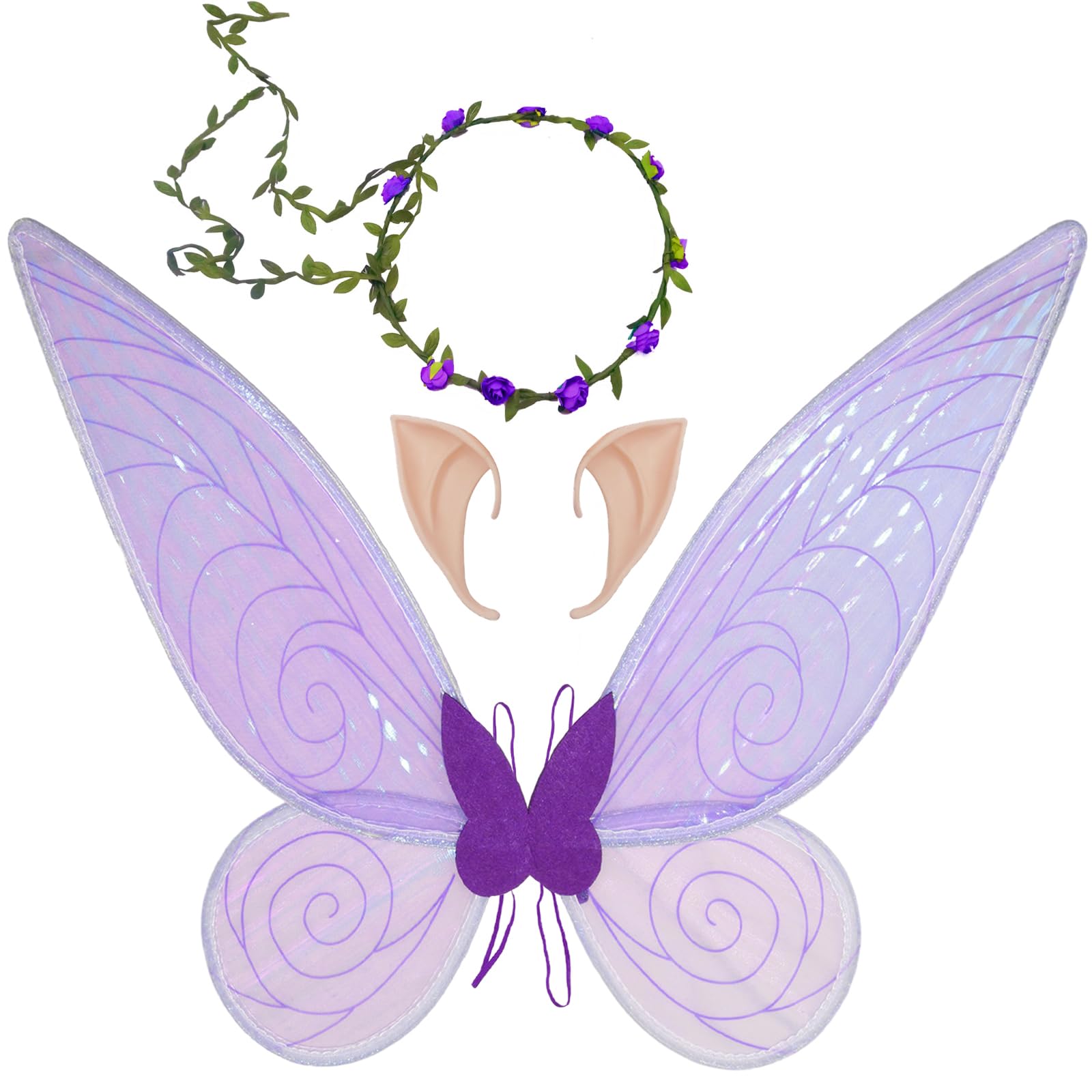 Fairy Wings for Adults, Butterfly Wings for Women Girls, Halloween Costume Angel Wings with Headband Elf Ears Dress Up Cosplay Party