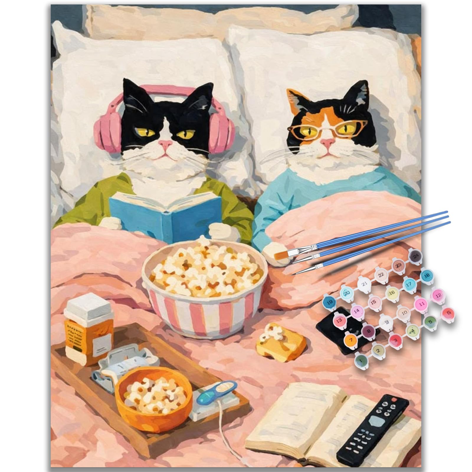 Kalonyth Op-Uk09 Cat Paint By Numbers For Adults, Funny Animal Adult Paint By Numbers Canvas Kits, Frameless, Diy Acrylic Oil Painting For Stress Relief Home Wall Decor Gift 16X20 Inch