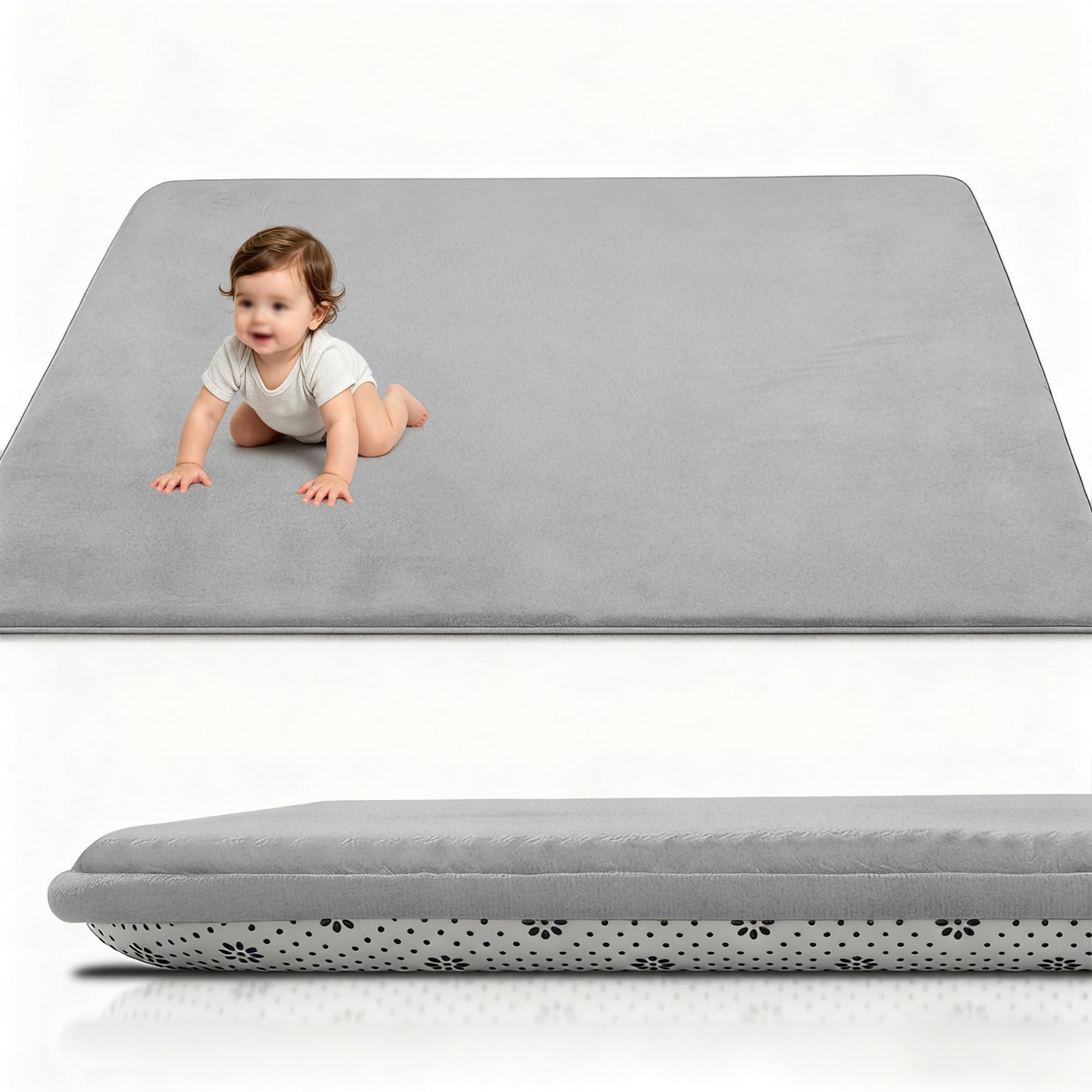 Kelvuta Baby playmat anti-slip play crawling baby mat coral velvet activity floor mat, 190 x 240 cm foam sensory high-density area rug for living room bedroom kids room soft nursery rug play mat
