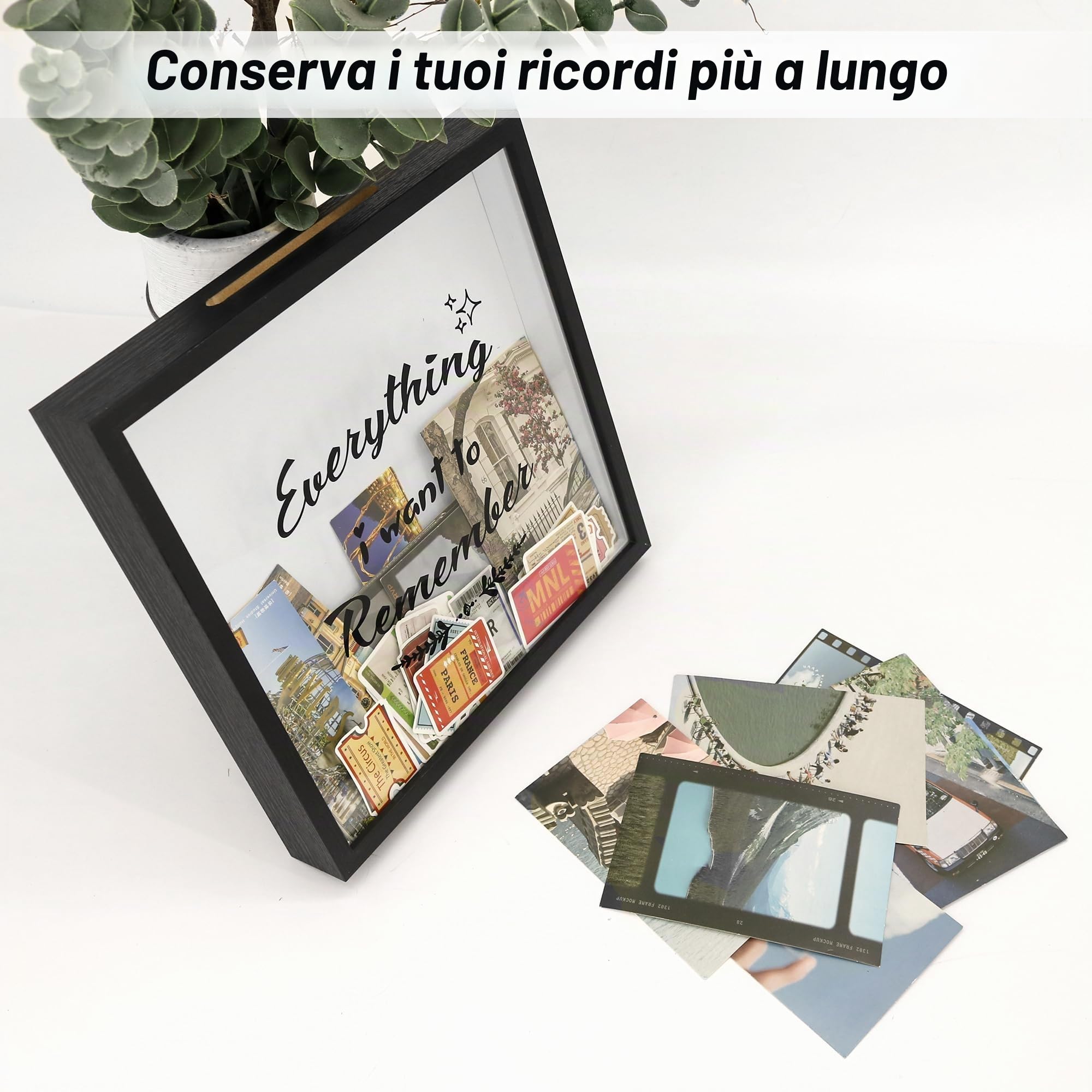 FramePro Grande scatola 3D, 28 x 28 cm, cornice da viaggio in legno con fessura, amore per biglietti, foto di viaggio, artigianato, nero (stella)