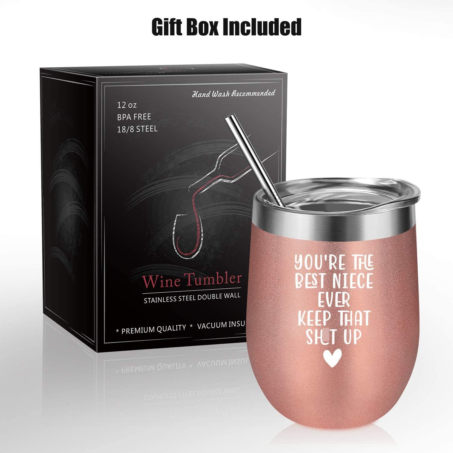 Coolife Niece Wine Tumbler Cup - Niece Gifts from Auntie, Uncle - Best Niece Ever Gifts - Niece Birthday Gifts, Niece Gifts from Aunt - Fun Gifts for Niece from Aunt, Funny Niece Gifts for Women