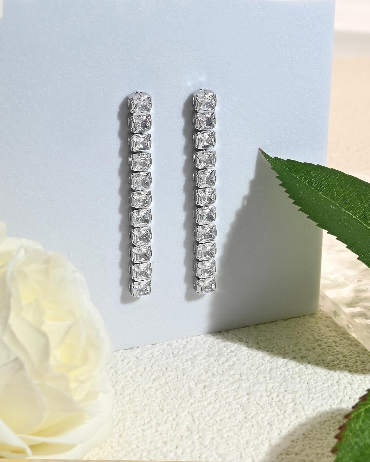 Cubic Zirconia Drop Earrings for Women Long Rhinestone Chain Dangle Earrings Bar CZ Statement Jewelry Gift for Wedding, Bridal, Prom & Sensitive Ears - Image 6