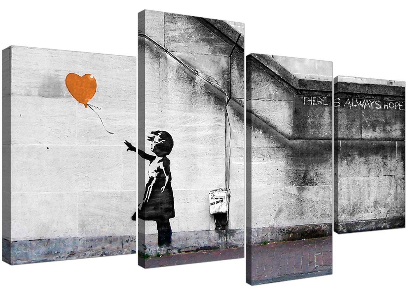 Wallfillers Canvas Prints of Banksy Balloon Girl in Orange for your Bedroom - 4225