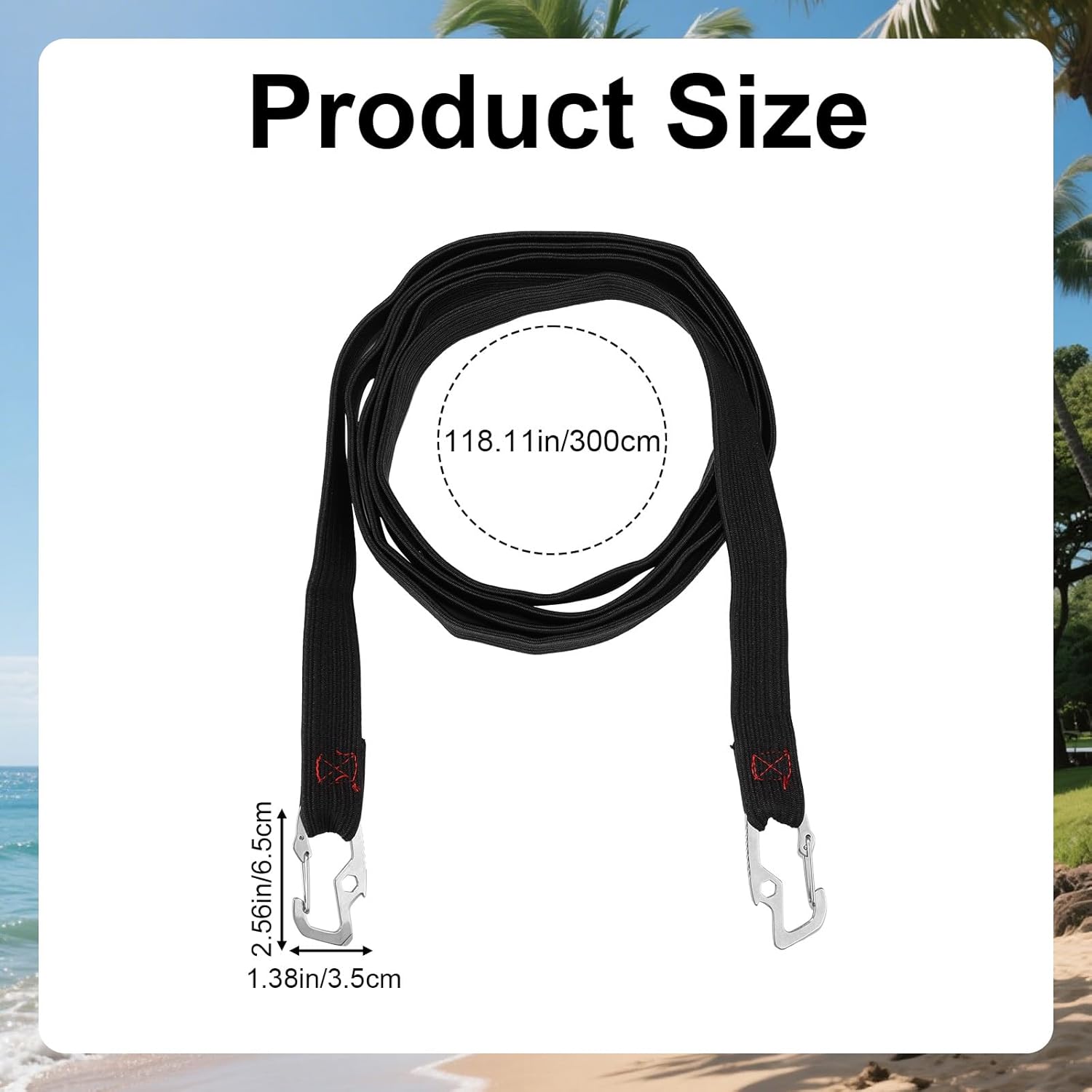 Foam Water Pad Bungee Cord, 118in Long Shock-Absorbing Tear-Resistant Sturdy Floating Water Mat Tether with 2 Carabiners for Secure Mooring Lily Pad Floating Mat(Black)