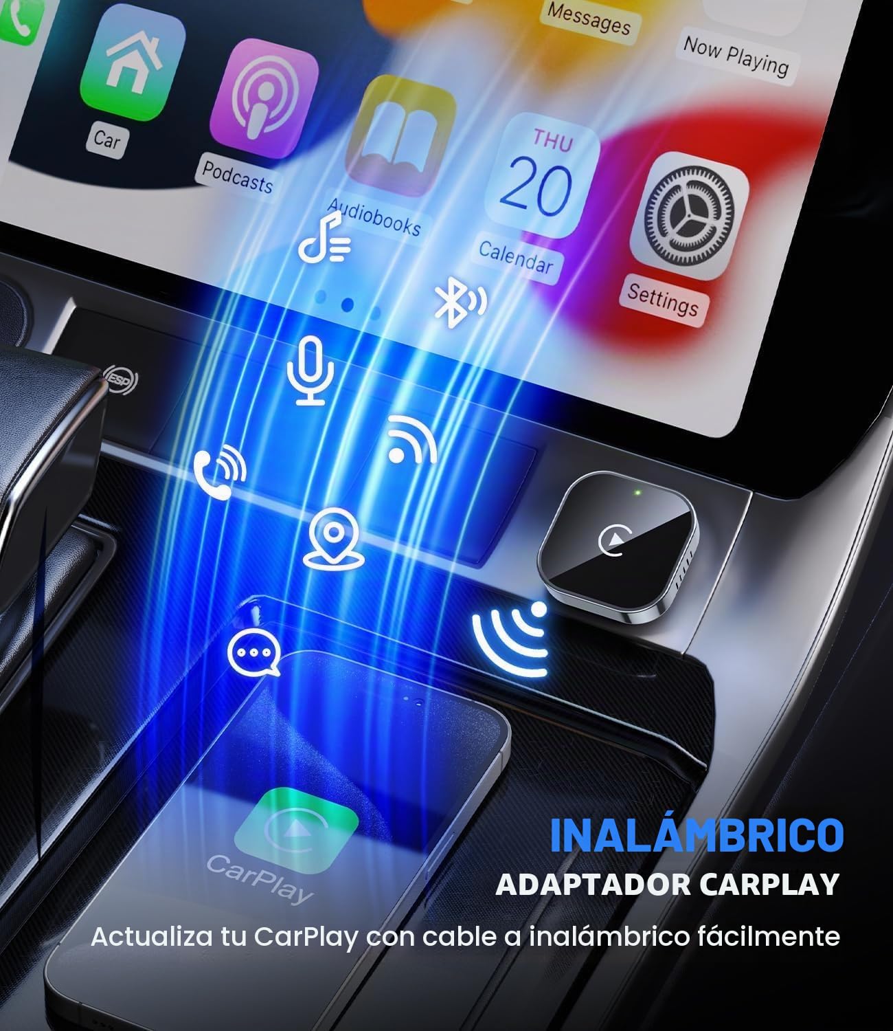 MZU Adaptador inalámbrico CarPlay para iPhone – Actualización a CarPlay inalámbrico, Plug & Play, USB/Type-C, Mini y estable adaptador inalámbrico Car Play compatible con Apple iOS 10+ y coches con