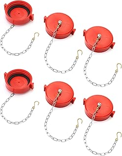 QWORK 2-1/2" NST/NH Plastic Fire Hose Connection Standpipe Cap Fitting and Chain Fire Equipment, Red - 6 Pack Anti Theft FDC Caps