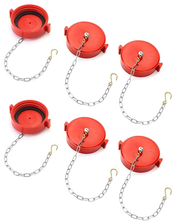 QWORK 2-1/2" NST/NH Plastic Fire Hose Connection Standpipe Cap Fitting and Chain Fire Equipment, Red - 6 Pack Anti Theft FDC Caps by QWORK - Used condition - US$15.38