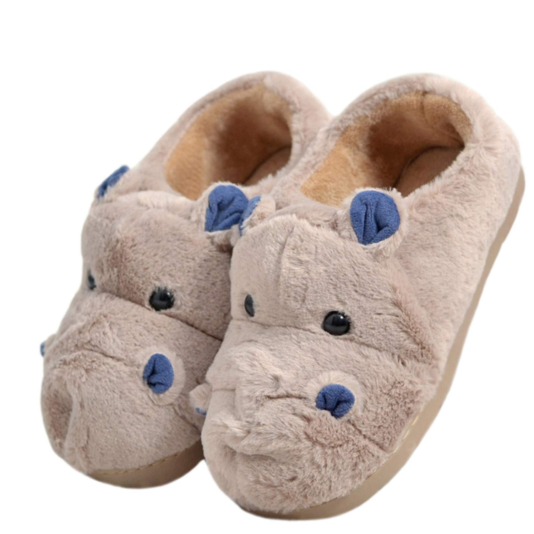 HengQiu Men's and women's fall/winter home plush slippers, warm hippo cotton shoes indoor/outdoor