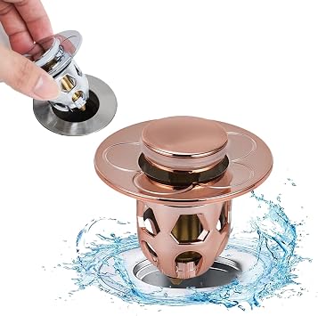 Flixs Filter Sink Stopper - Holuvo Sink Stopper, Universal Pop Up Bathroom Sink Stopper for Kitchen, Tub, Basin Rose Gold