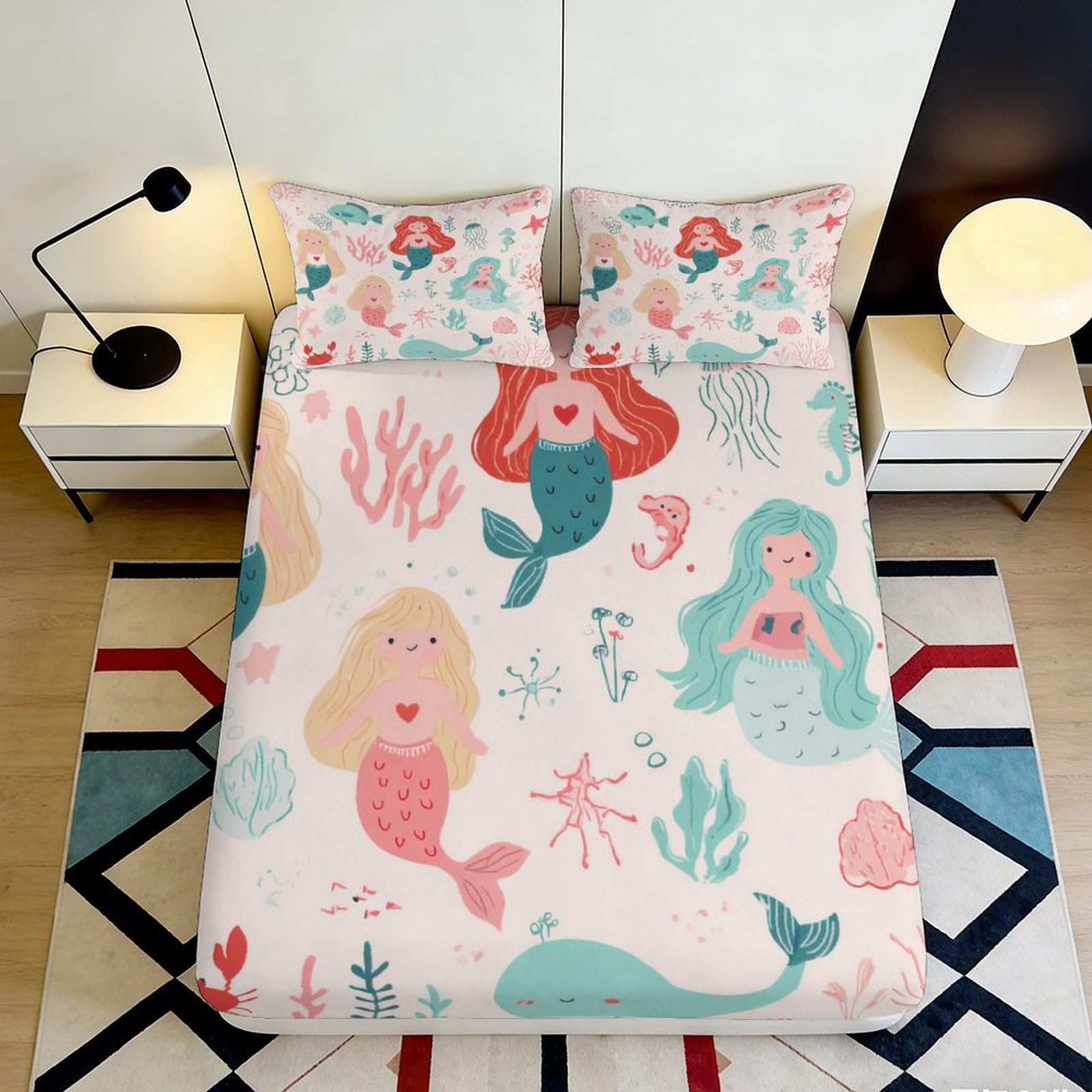 3D Printed Cartoon Bunny Fitted Sheet Microfiber Deep Pocket Bedroom Bedding Cartoon Bunny Mattress Fitted Cover Non-Slip Elastic Hem Washable for All Ages 160x200x25cm