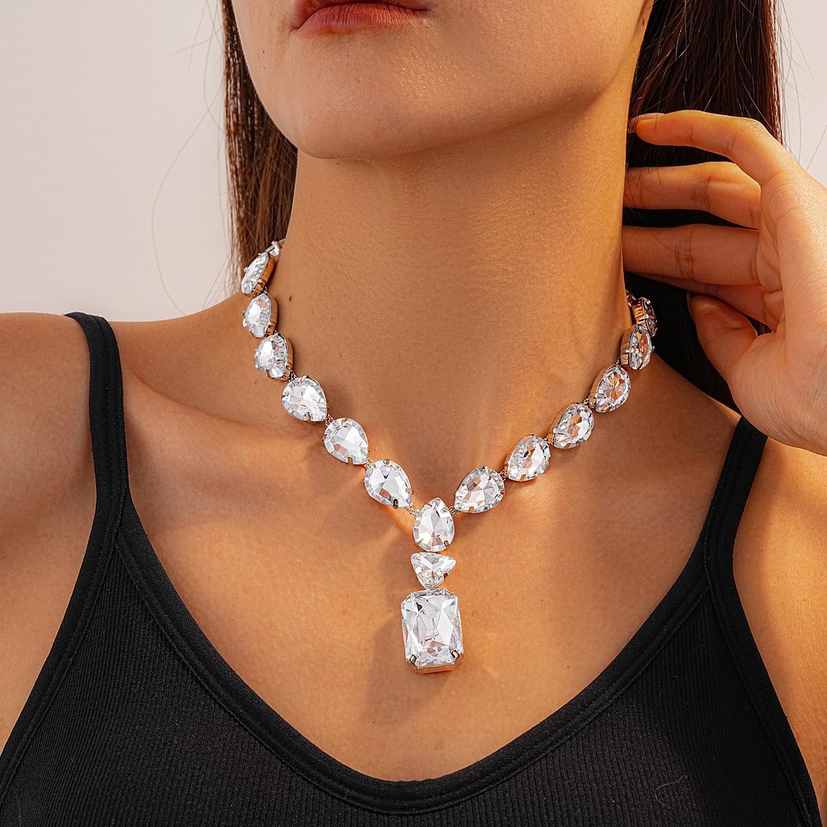 Chunky Rhinestone Necklace for Women Sparkly Silver Choker Necklace for Women Large Crystal Pendant Necklaces Statement Rhinestone Jewelry - Image 2