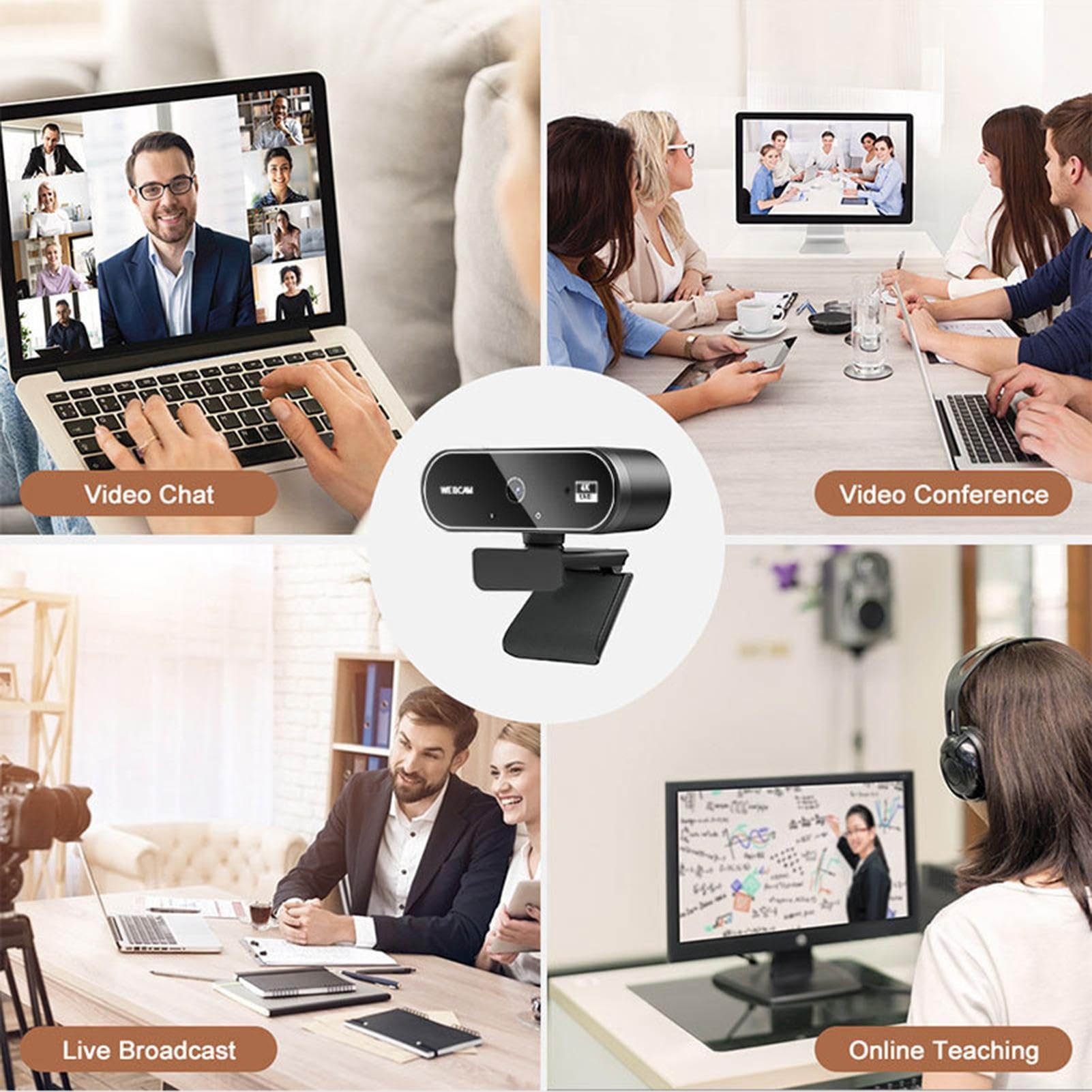Webcam 4k per PC, webcam wireless 4k HD, telecamera monitor ad alta definizione, chiamate e riunioni aziendali, compatibile con laptop e desktop, streaming di giochi, videoconferenza, compatibile con