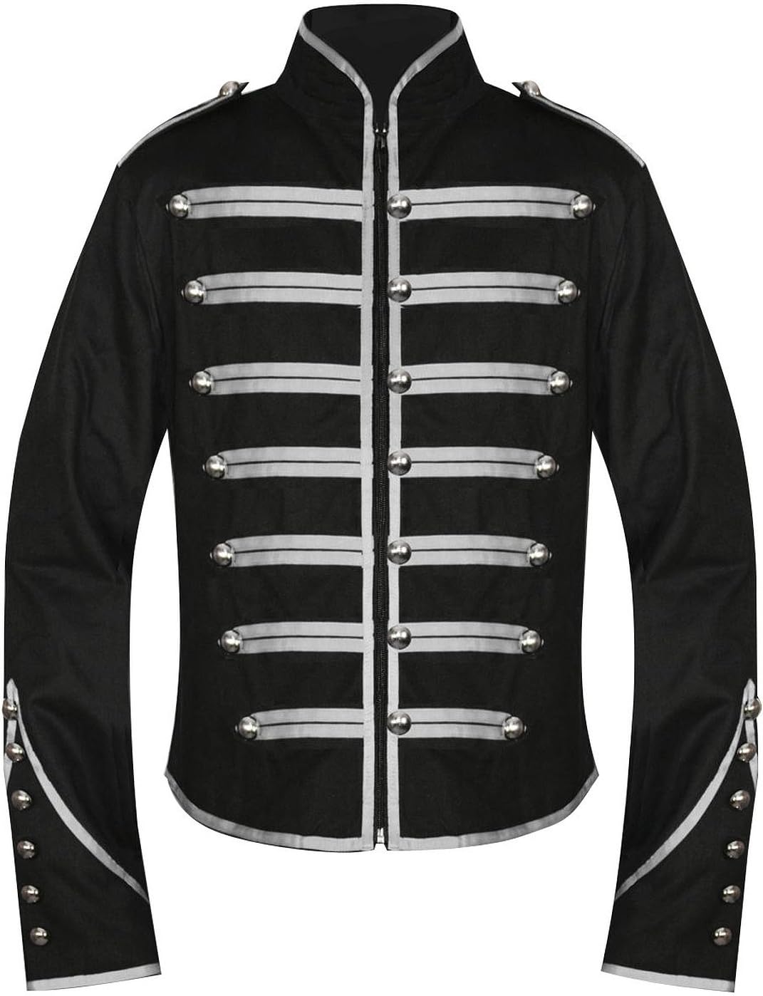 Men's Unique Gothic Steampunk Silver Black Parade Military Marching Band Drummer Jacket Goth Punk Emo