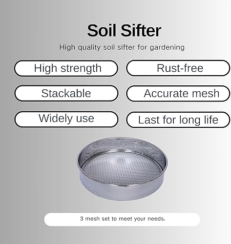Miniatura 6 de Juego de tamiz de suelo de acero inoxidable con malla de 3 tamices para jardín