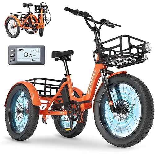 MOONCOOL Foldable Electric Tricycle for Adults, 20" Aluminum Etrike Fat Tire, Peak 1000W 48V 15Ah Rear Differential, Front Suspension, 15.5MPH, 450LBS Payload, 95% Pre-Assembled