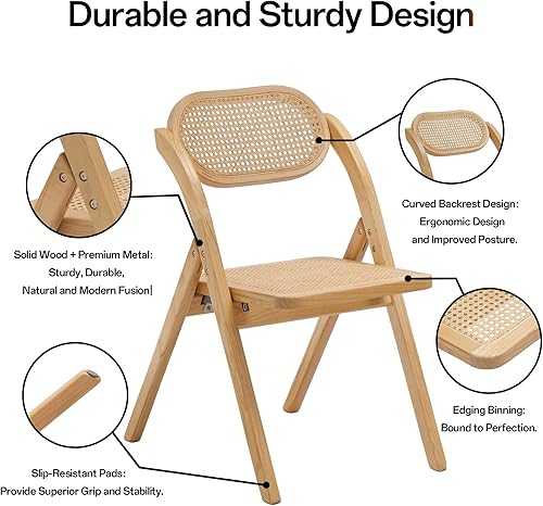 Miniatura 4 de Sillas de comedor con asientos de ratán tejido, sillas de comedor apilables de madera, juego de 2 con madera maciza premontada, silla adicional